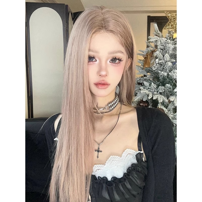 Parochňa s dlhými rovnými vlasmi, hviezdny štýl; materiál vlasov: proteínový drôt; model: dlhé rovné vlasy; ofina: stredný rozchod; vhodná pre všetkých