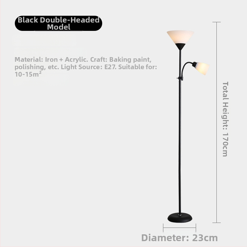 LED grindų lempa, fiksuotas aukštis, PVC gaubtas, korpusas iš geležies ir medžio meno stiliaus Iron Wood Art, dengiamas plotas 15–30 m²