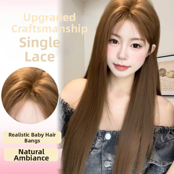 Parochňa, kórejský štýl, ofina so stredným delením, dlhé rovné vlasy, tepelne odolné vlákno, plne ručne vyrobená.