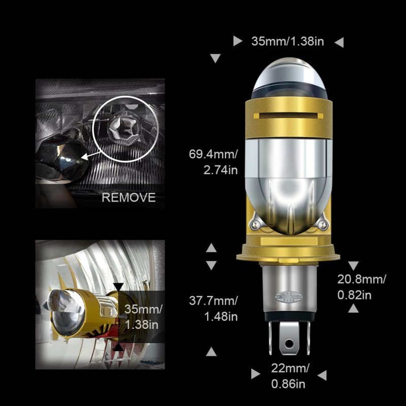 M01J Lentilă LED H4 pentru mașină - 55W, DC12-24V, IP68, 6000K