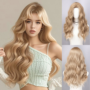 Denná parochňa so stredným delením, tepelne odolné syntetické vlasy, prirodzený každodenný štýl, ofina: rovná alebo šikmá, nie je farbená