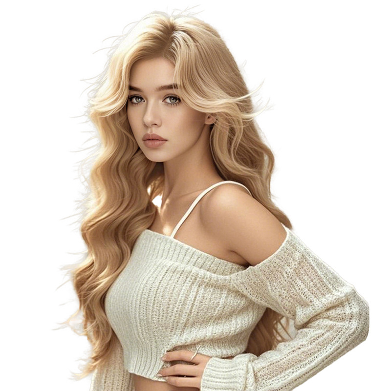 Ikdienas parūka ar vidējo daļu, augstas temperatūras sintētiskā šķiedra, dabisks ikdienas stils, bangs: taisnas vai slīpi, nav krāsota