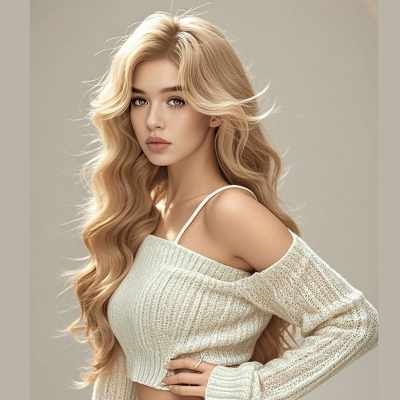 Denná parochňa so stredným delením, tepelne odolné syntetické vlasy, prirodzený každodenný štýl, ofina: rovná alebo šikmá, nie je farbená