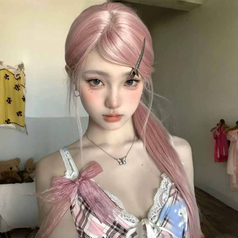 Parochňa pre ženy, prirodzený štýl, vlákna odolné voči teplote, šikmé ofiny, model plnej hlavy