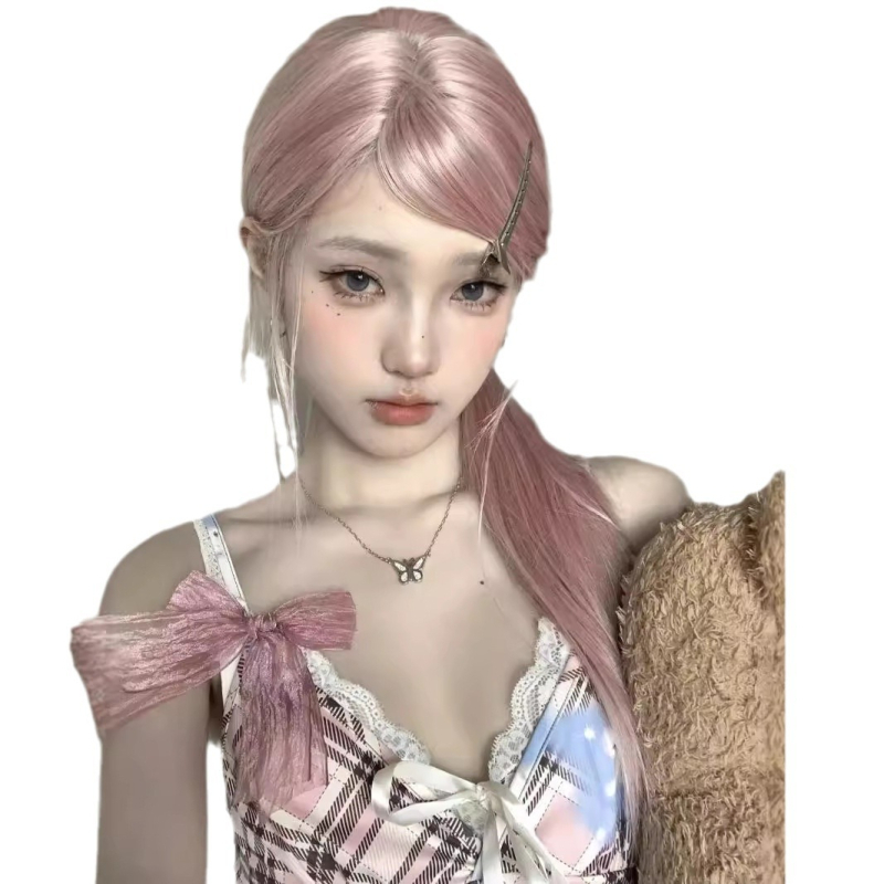 Parūka sievietēm, dabisks stils, temperatūrai izturīgas šķiedras, slīpi bangs, parūka ar pilnu galvu