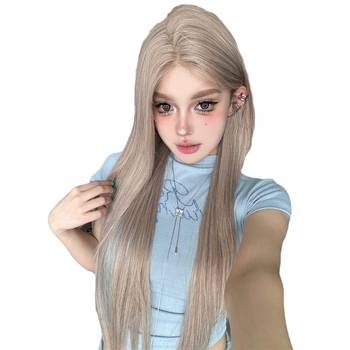 Kenny Wig – prirodný štýl, dlhá rovná parochňa s ofinkou, kompletné pokrytie hlavy, vlákna odolné voči teplu