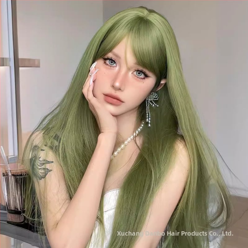 Pikk sirge parukas bangidega, kõrge temperatuuriga kiud, loomulik stiil, mehhanismipõhine konstruktsioon, mudel: Fruit Hood