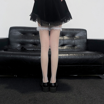 Pikk võrk-sukad pitsiga, nailon-spandex segu, 3D pits, vormimine ja higistamise imendumine, keskmise võrguga