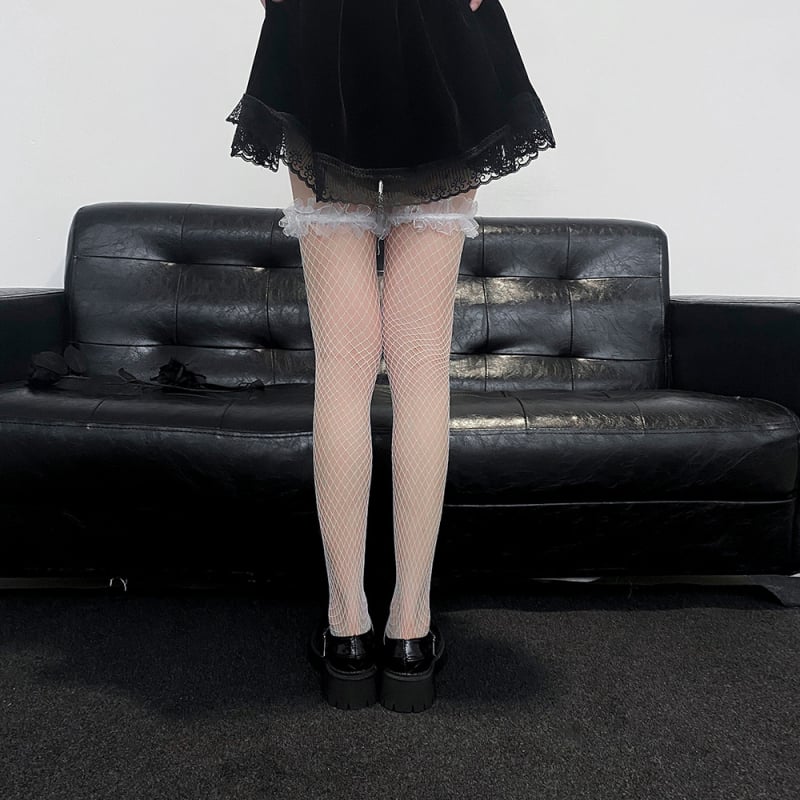 Pikk võrk-sukad pitsiga, nailon-spandex segu, 3D pits, vormimine ja higistamise imendumine, keskmise võrguga