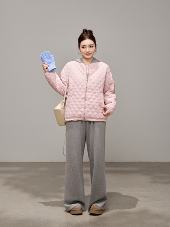 Korėjiečio stiliaus žieminis švarkas su apvaliu kaklu, kvilintu medvilnės įdaru, laisvas kirpimas