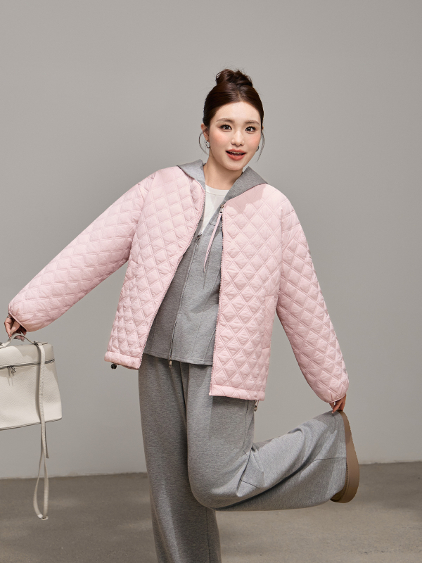 Μπουφάν χειμωνιάτικο σε στυλ Κορέας, με στρογγυλό λαιμό, quilted με γέμισμα από βαμβάκι, σε χαλαρή γραμμή