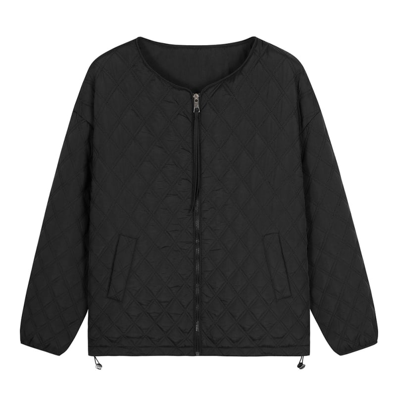 Korėjiečio stiliaus žieminis švarkas su apvaliu kaklu, kvilintu medvilnės įdaru, laisvas kirpimas