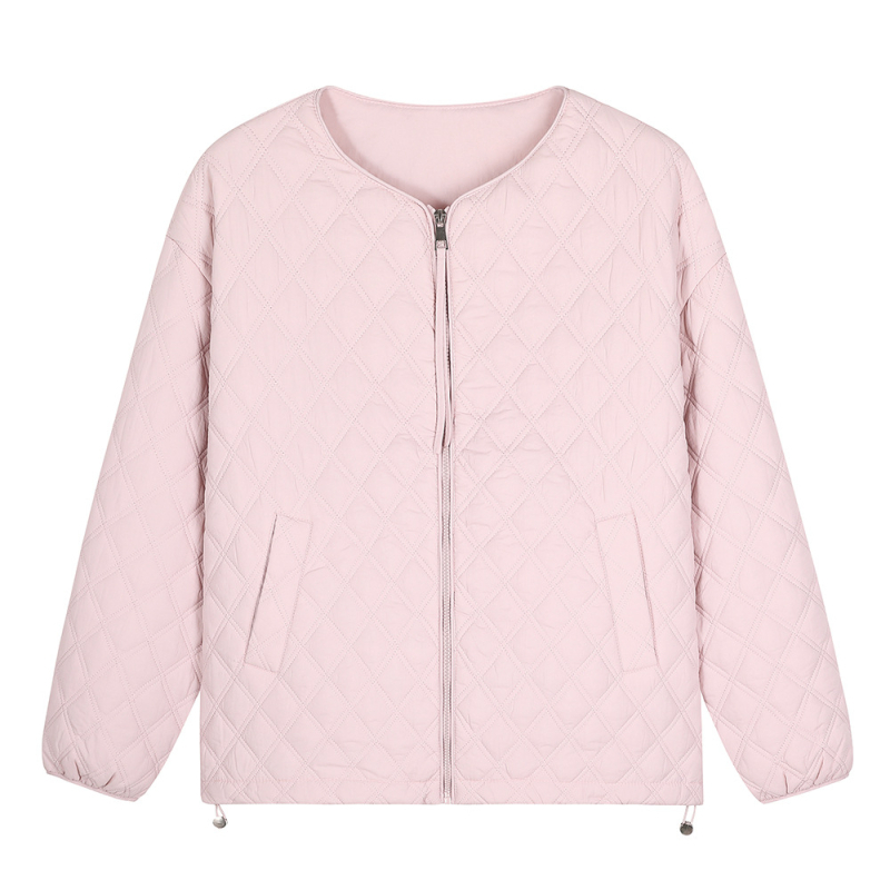 Korėjiečio stiliaus žieminis švarkas su apvaliu kaklu, kvilintu medvilnės įdaru, laisvas kirpimas