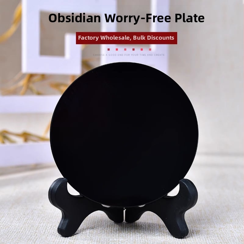 Obsidiāna disks Feng Šui dekors ar atspoguļotu virsmu un septiņu zvaigžņu pamatni, ģeometrija, mūsdienīga vienkāršība