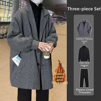 Pánsky vlnený kabát, hongkongský štýl, krátka dĺžka, jednopredné zapínanie, sakový golier, zajacie kožušiny