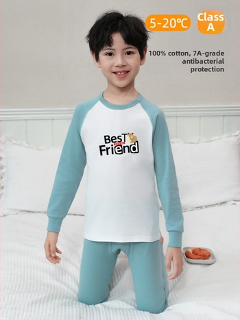 Laste 100% puuvillast termilise aluskomplekti – antibakteriaalne, ümmarguse kaelusega top ja püksid, vanus 3–8 aastat