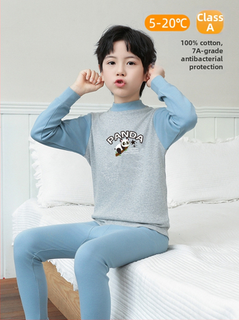 Laste 100% puuvillast termilise aluskomplekti – antibakteriaalne, ümmarguse kaelusega top ja püksid, vanus 3–8 aastat