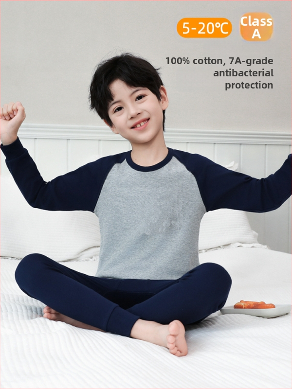 Laste 100% puuvillast termilise aluskomplekti – antibakteriaalne, ümmarguse kaelusega top ja püksid, vanus 3–8 aastat