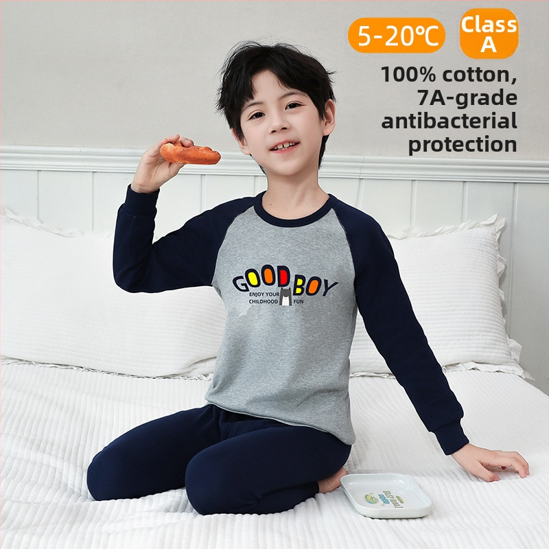 Laste 100% puuvillast termilise aluskomplekti – antibakteriaalne, ümmarguse kaelusega top ja püksid, vanus 3–8 aastat