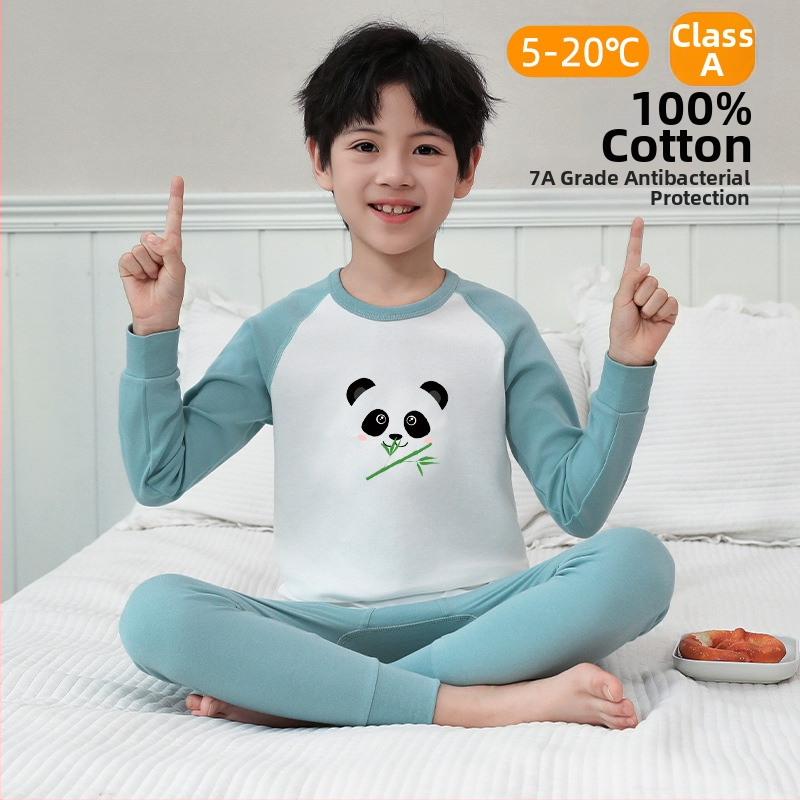 Laste 100% puuvillast termilise aluskomplekti – antibakteriaalne, ümmarguse kaelusega top ja püksid, vanus 3–8 aastat