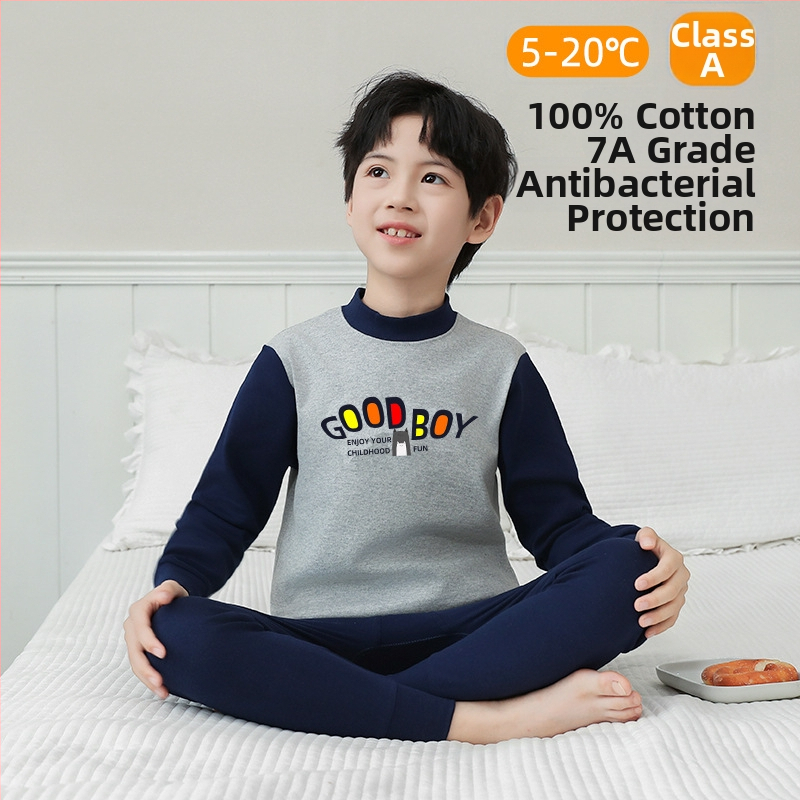 Laste 100% puuvillast termilise aluskomplekti – antibakteriaalne, ümmarguse kaelusega top ja püksid, vanus 3–8 aastat