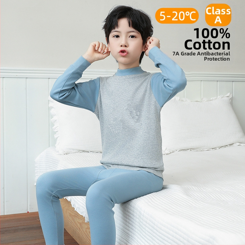 Laste 100% puuvillast termilise aluskomplekti – antibakteriaalne, ümmarguse kaelusega top ja püksid, vanus 3–8 aastat