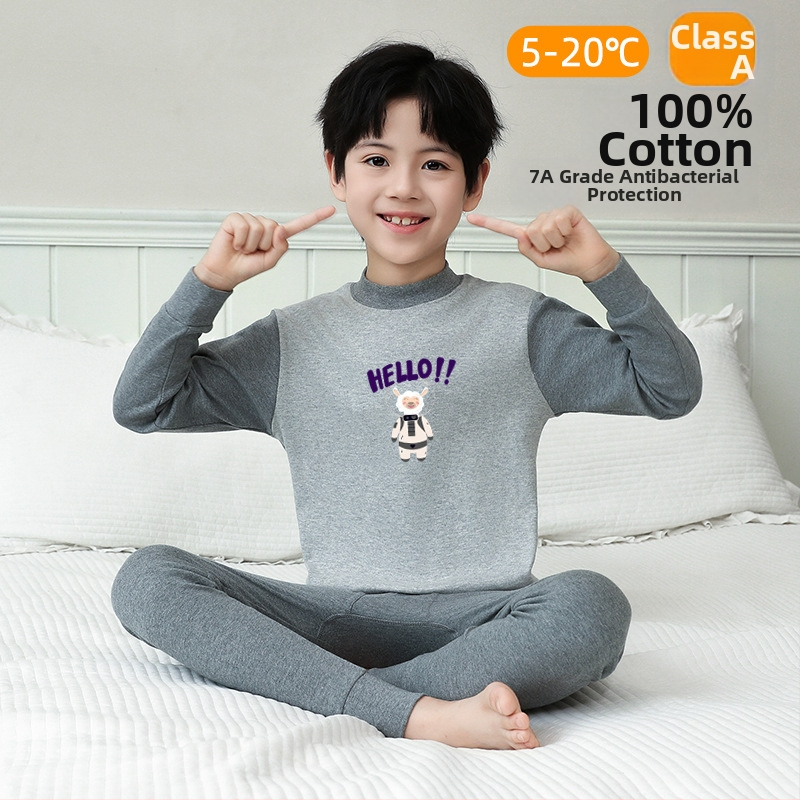 Laste 100% puuvillast termilise aluskomplekti – antibakteriaalne, ümmarguse kaelusega top ja püksid, vanus 3–8 aastat