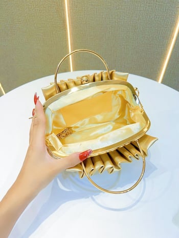 Geantă clutch din piele PU, stil dumpling, închidere cu lacăt, buzunar pentru telefon, căptușeală din poliester