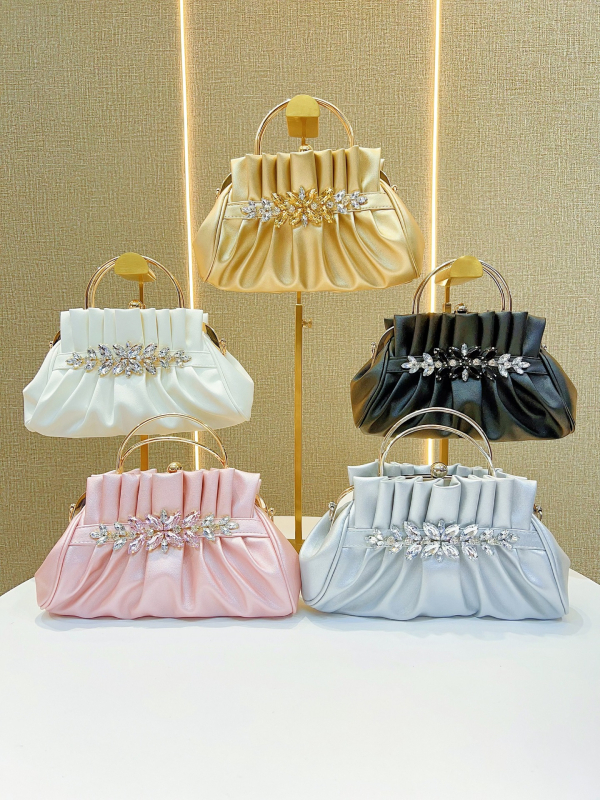 Geantă clutch din piele PU, stil dumpling, închidere cu lacăt, buzunar pentru telefon, căptușeală din poliester