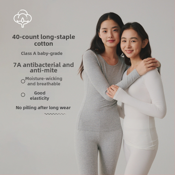 Moterų medvilninis terminis komplektas baziniam sluoksniui: ilgomis rankovėmis viršūnė ir kelnės su apvaliu kaklu, 181–200 g/m², 95–100% medvilnė, išlaiko šilumą