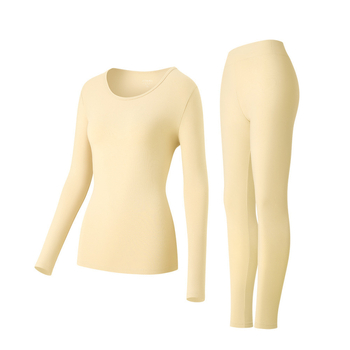 Moterų medvilninis terminis komplektas baziniam sluoksniui: ilgomis rankovėmis viršūnė ir kelnės su apvaliu kaklu, 181–200 g/m², 95–100% medvilnė, išlaiko šilumą
