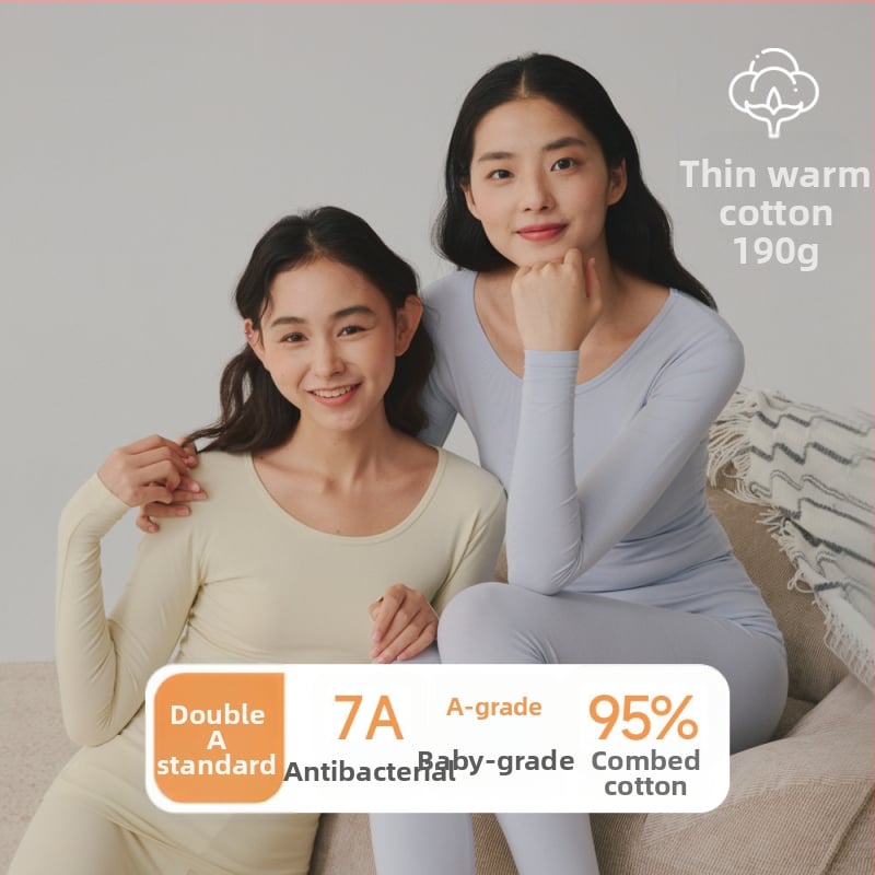 Moterų medvilninis terminis komplektas baziniam sluoksniui: ilgomis rankovėmis viršūnė ir kelnės su apvaliu kaklu, 181–200 g/m², 95–100% medvilnė, išlaiko šilumą