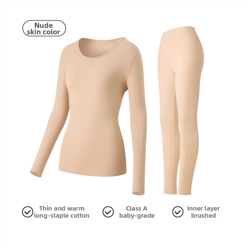 Moterų medvilninis terminis komplektas baziniam sluoksniui: ilgomis rankovėmis viršūnė ir kelnės su apvaliu kaklu, 181–200 g/m², 95–100% medvilnė, išlaiko šilumą