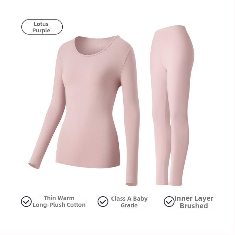 Moterų medvilninis terminis komplektas baziniam sluoksniui: ilgomis rankovėmis viršūnė ir kelnės su apvaliu kaklu, 181–200 g/m², 95–100% medvilnė, išlaiko šilumą