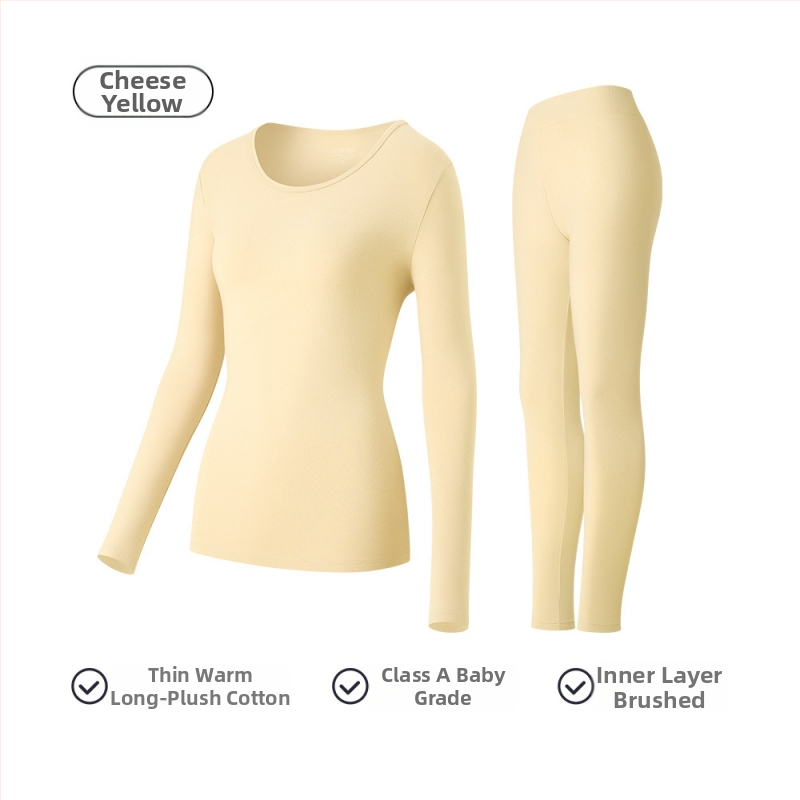 Moterų medvilninis terminis komplektas baziniam sluoksniui: ilgomis rankovėmis viršūnė ir kelnės su apvaliu kaklu, 181–200 g/m², 95–100% medvilnė, išlaiko šilumą