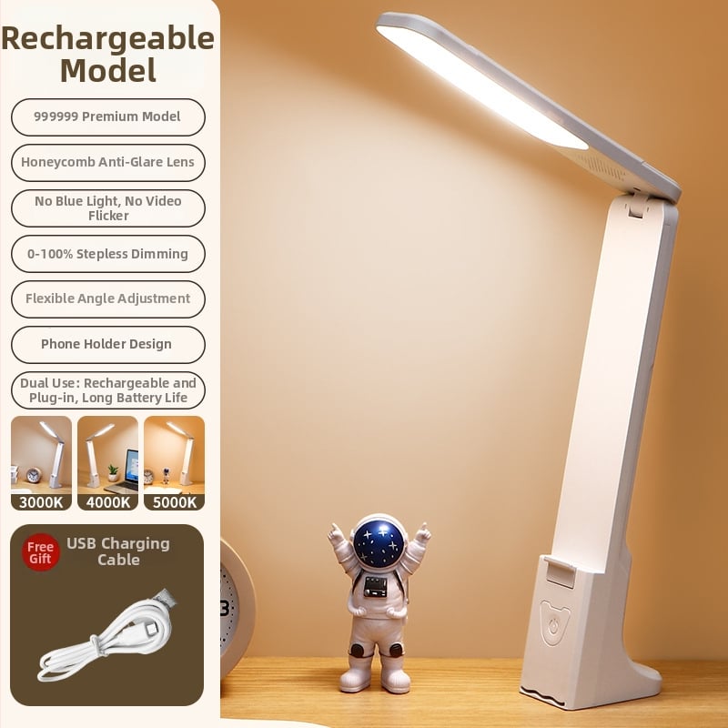 Sklopiva stolna lampa za učenje s LED zaštitom vida, punjiva baterija, dodirni prekidač, ABS sjenilo (CRI 80–89; razina osvjetljenja AA; CE certifikacija; ugrađena litijska baterija; napon ≤36V)