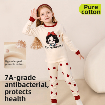 Vaikų pižamų komplektas - 95% medvilnė, 5% elastanas, antibakterinis, rudens–žiemos, unisex, princesės stilius, karikatūros raštas