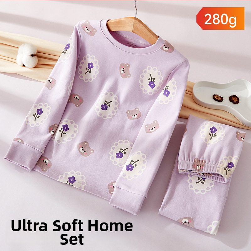 Vaikų pižamų komplektas - 95% medvilnė, 5% elastanas, antibakterinis, rudens–žiemos, unisex, princesės stilius, karikatūros raštas