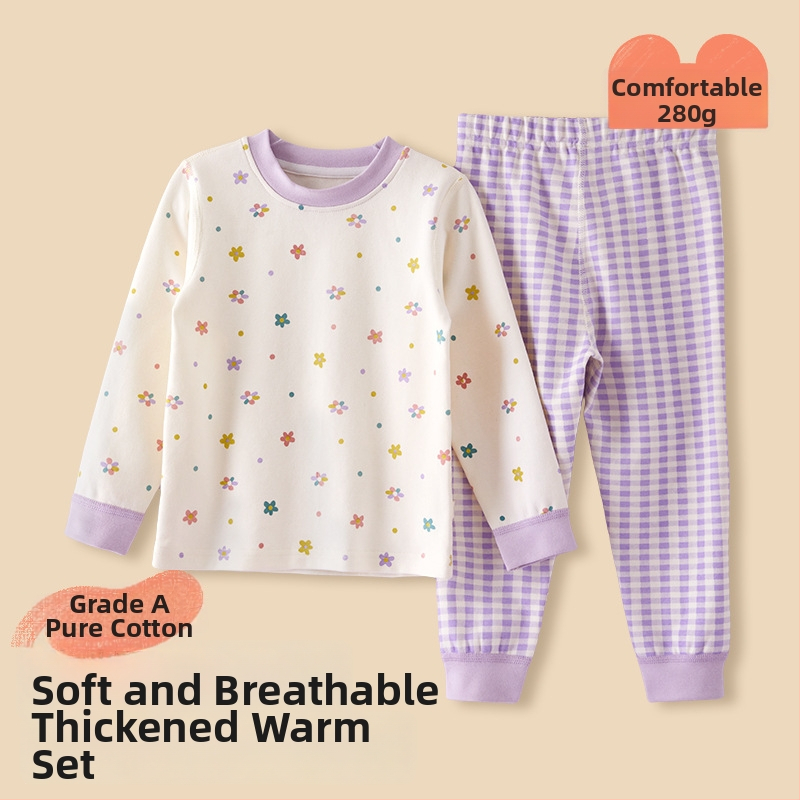 Vaikų pižamų komplektas - 95% medvilnė, 5% elastanas, antibakterinis, rudens–žiemos, unisex, princesės stilius, karikatūros raštas