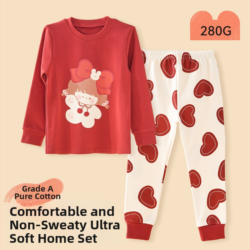 Vaikų pižamų komplektas - 95% medvilnė, 5% elastanas, antibakterinis, rudens–žiemos, unisex, princesės stilius, karikatūros raštas