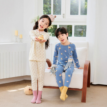 Detské termálne súpravy 95% bavlny s Lycrou, top s okrúhlym výstrihom a nohavice, unisex, pre deti 3–8 rokov, udržíva teplo