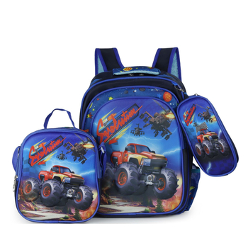 Детска раница с твърд корпус, комплект от три части, сладък аниме дизайн — унисекс, Oxford плат, намалява натоварването, извити презрамки