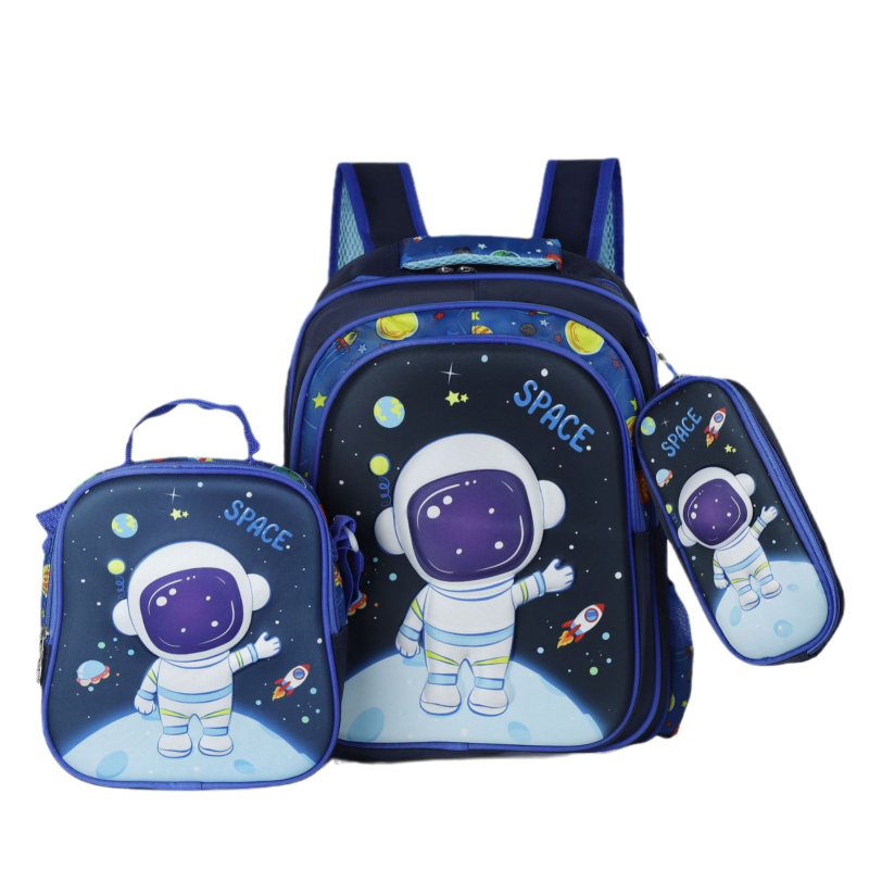 Детска раница с твърд корпус, комплект от три части, сладък аниме дизайн — унисекс, Oxford плат, намалява натоварването, извити презрамки