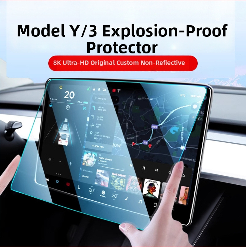 Tvirto stiklo apsauginis dangtelis centriniam Tesla Model 3/Y/YL ekranui ir galiniam ekranui — 1 metų garantija