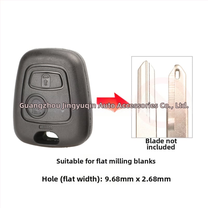 Automobilio rakto keitimo korpusas Toyota, Peugeot, Citroën – 2 mygtukų tiesus peilis; ABS korpusas; metalinė rakto plokštė; suderinami modeliai: 107, 207, 307, 407, 206, 306, 406