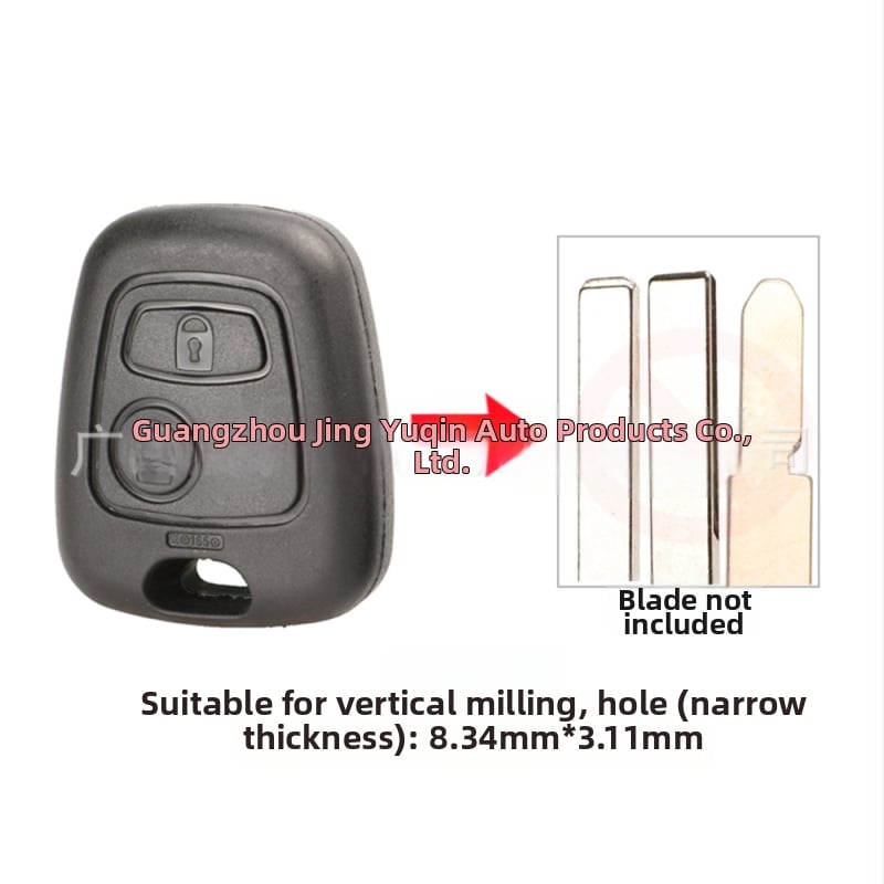 Automobilio rakto keitimo korpusas Toyota, Peugeot, Citroën – 2 mygtukų tiesus peilis; ABS korpusas; metalinė rakto plokštė; suderinami modeliai: 107, 207, 307, 407, 206, 306, 406