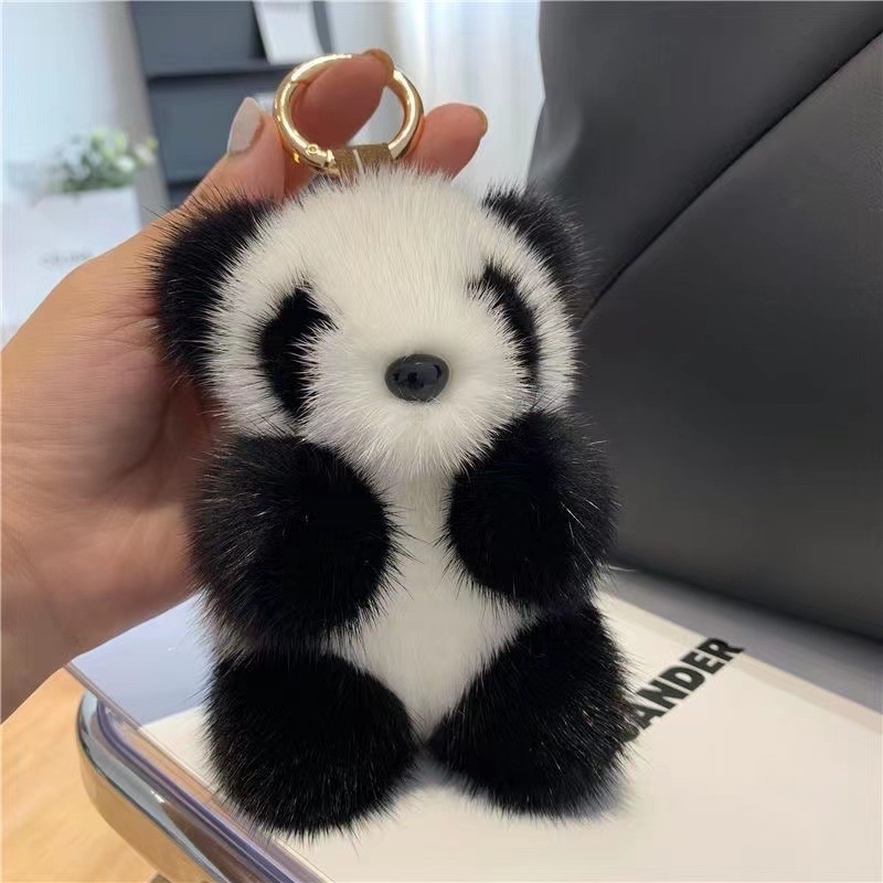 Mink pliš panda privjesak za torbu i ključeve (materijal: pliš; uzorak: panda; stil: privjesak za torbu; sezona: Zima 2024)