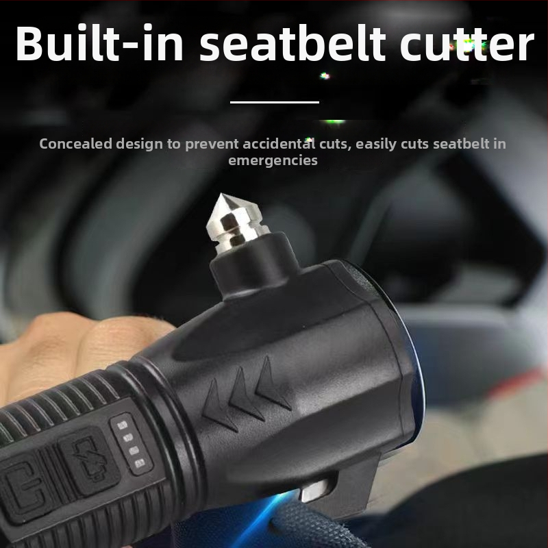 TANJE daugiafunkcinis išsigelbėjimo įrankis su lango stiklo laužymo funkcija, COB šviesa + 3W LED, įkraunama darbo lemputė ir avarinė žibintą, 360° sukimas, 800 mAh baterija, diapazonas 200–500 m