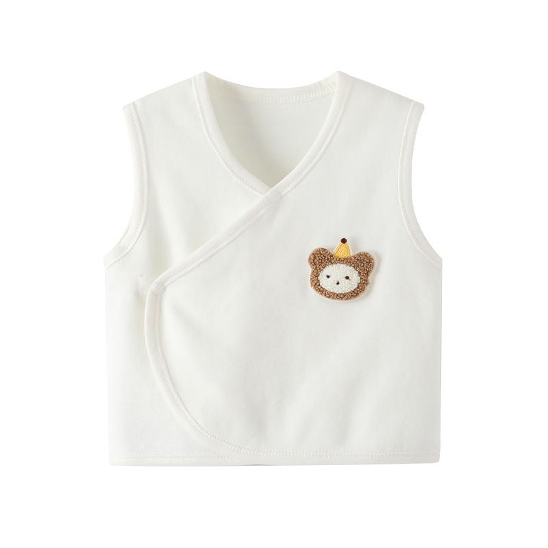 Детска безръкавна жилетка за новородени, памук с вельвет текстура 95%, пролетно‑есенен сезон, без качулка, закопчаване с едно копче, патерни: животни, райета, анимационни