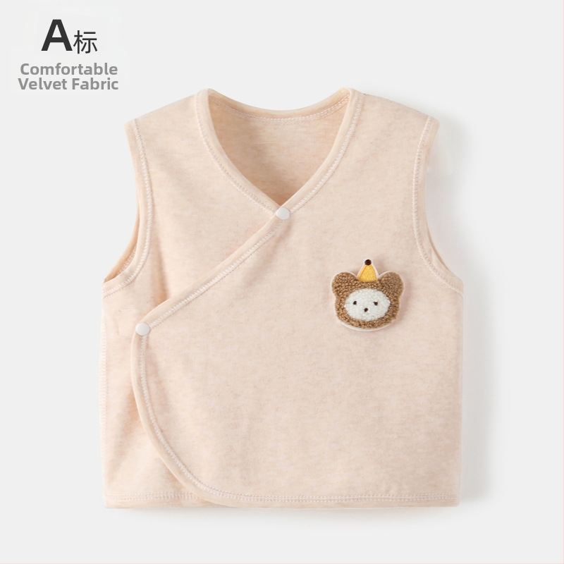 Beebide kapuutsita vest beebidele, puuvillane sametist vest, 95% puuvill, kevad-sügises, ees ühe nupuga kinnituv, mustrid: loomad, triibud, multikad